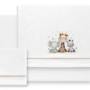 INTERBABY - Sábana Coralina Jirafa Elefante blanco/beige - Cuna