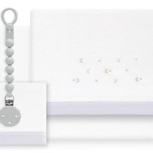 INTERBABY Sábana Coralina+Chupetero Estrella Luna blanco/gris -Cuna