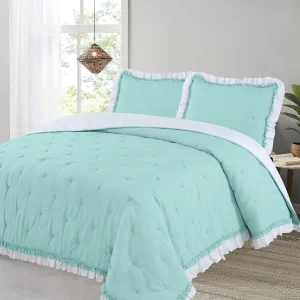 Edredón Comforter con volantes color aguamarina 350gr CRUZ dMateo
