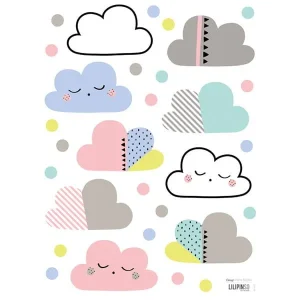 Pegatinas pared infantil Nubes y lunares multicolor