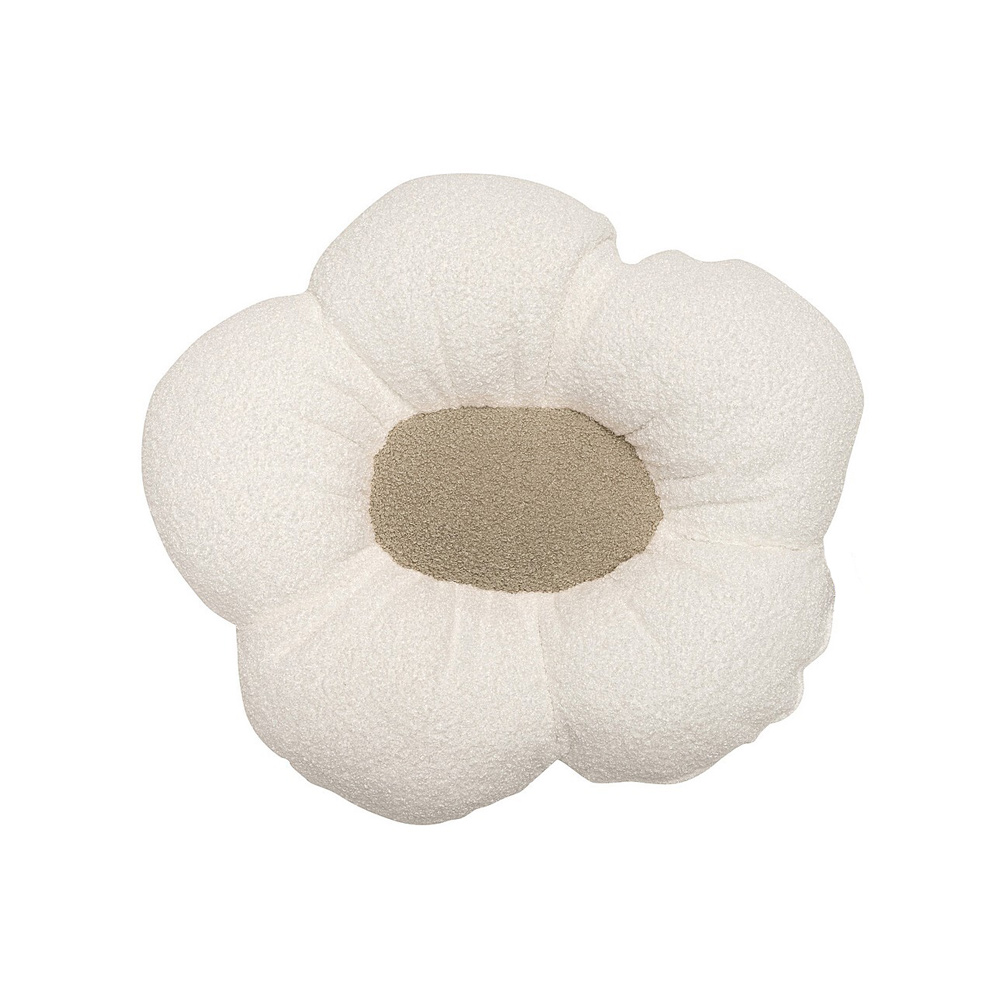 Cojín en Forma de Flor Mia II – Bouclé Blanco con Centro Beige
